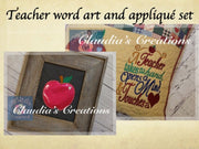 CC A Teacher Touches a Heart Complete Embroidery, Teacher Reading Pillow Embroidery Saying and whole apple Appliqué set