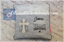 Philippians 4:13 Complete Embroidery Set, Christian Reading Pillow Embroidery Saying and Appliqué, Religious Pocket Pillow Set