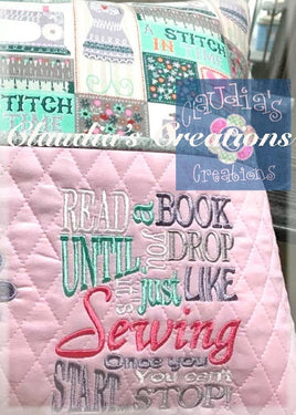 Sewing Embroidery Saying, Read a Book Until You Drop Embroidery Saying