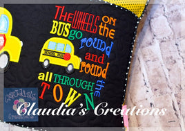 CC The Wheels on the Bus Embroidery Saying for Reading Pillows