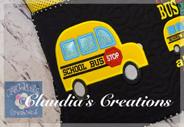 School Bus Embroidery Appliqué, Wheels on the bus Pocket Pillow design