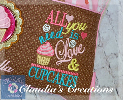 All you need is Love and Cupcakes embroidery saying, Valentine saying