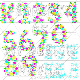 MDH Floral Bed of Flowers Alphabet and Number font set SVG