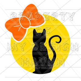 MDH  Girl Cat silhouette with moon and bow SVG and Sublimation