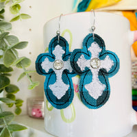 DBB Turquoise Cross Crystal Rivet Earrings - Two sizes for 4x4 hoops