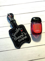 DBB Smile There's Wine Hand Sanitizer Holder Snap Tab Version In the Hoop Embroidery Project 1 oz BBW for 5x7 hoops