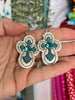DBB Turquoise Cross Crystal Rivet Earrings - Two sizes for 4x4 hoops