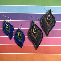 DBB Abstract Peacock Earrings embroidery design for Vinyl and Leather