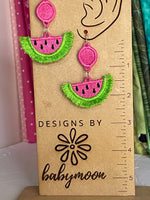 DBB Watermelon FSL Fringe Earrings - In the Hoop Freestanding Lace Earrings