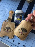 DBB Dog Face Hand Sanitizer Holder Snap Tab Version In the Hoop Embroidery Project 1 oz BBW for 5x7 hoops