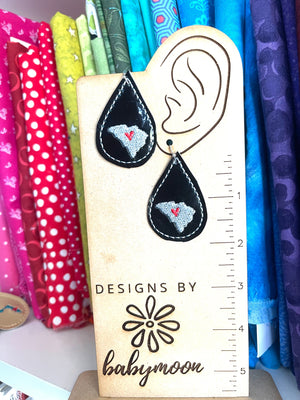 DBB Teardrop South Carolina Earrings embroidery design for Vinyl and Leather