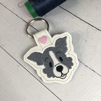 DBB Border Collie Face snap tab In the Hoop embroidery design