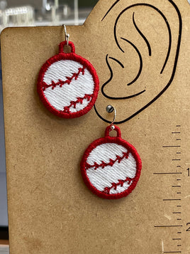 DBB Baseball FSL Earrings - Freestanding Lace Earring Design - In the Hoop Embroidery Project