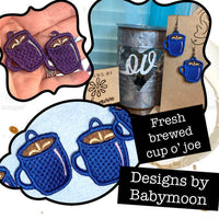 DBB Coffee Mug FSL Earrings - Freestanding Lace Earring Design - In the Hoop Embroidery Project