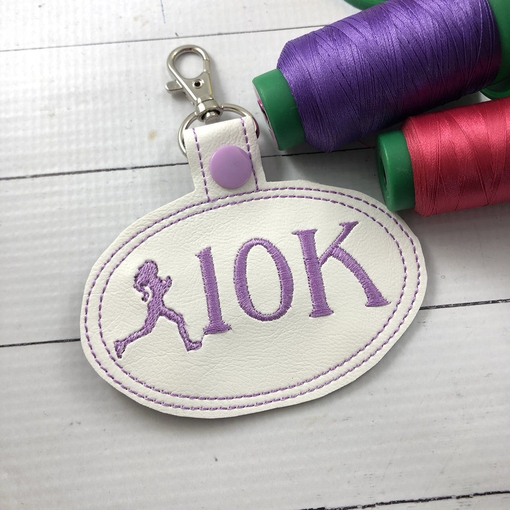 DBB 10K Running Girl snap tab - Backpack/Keyfob tag embroidery design
