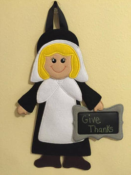 NNK In Hoop Thanksgiving Pilgrim Girl Door Hanger
