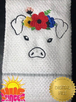 Embroidered Pig With Flowers HL5789 embroidery files