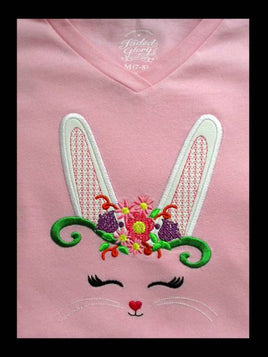 NNK Bunny With Flowers Applique