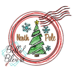 North Pole Christmas Stamp Scribble Sketch