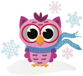 DED Hipster Owl and Falling Snowflakes