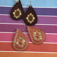 DBB Sunflower Teardrop Earrings embroidery design for Vinyl and Leather