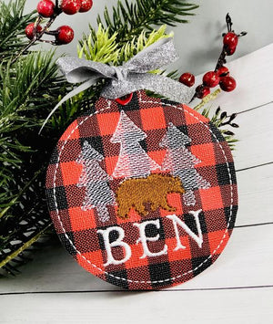 DBB Bear and Trees Christmas Ornament for 4x4 hoops