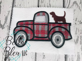 Vintage Plaid Truck with hunting dog sketchy embroidery design