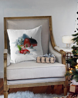 TSS Christmas Red Truck and Barn Pillow sublimation design