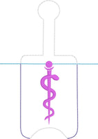DBB Rod of Asclepius Hand Sanitizer Holder Snap Tab Version In the Hoop Embroidery Project 3 oz DT for 5x7 hoops