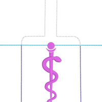 DBB Rod of Asclepius Hand Sanitizer Holder Snap Tab Version In the Hoop Embroidery Project 3 oz DT for 5x7 hoops
