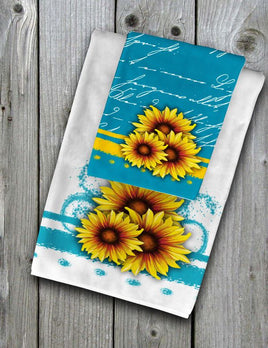 TSS Teal and Sunflowers Hand Towel set sublimation design