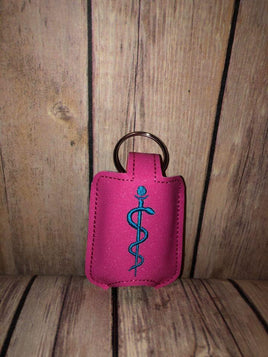 DBB Rod of Asclepius Hand Sanitizer Holder Snap Tab Version In the Hoop Embroidery Project 1 oz BBW for 5x7 hoops