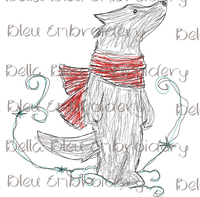 BBE Christmas Wolf with Scarf Scribble